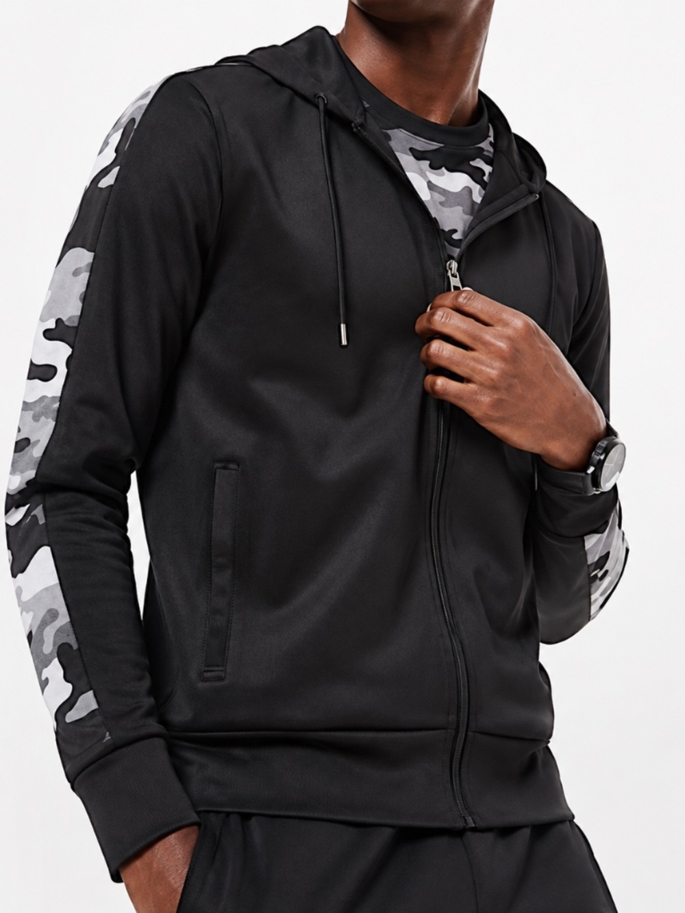 Michael Kors Men's Camouflage-Trim Zip-Up Hoodie XL EUC